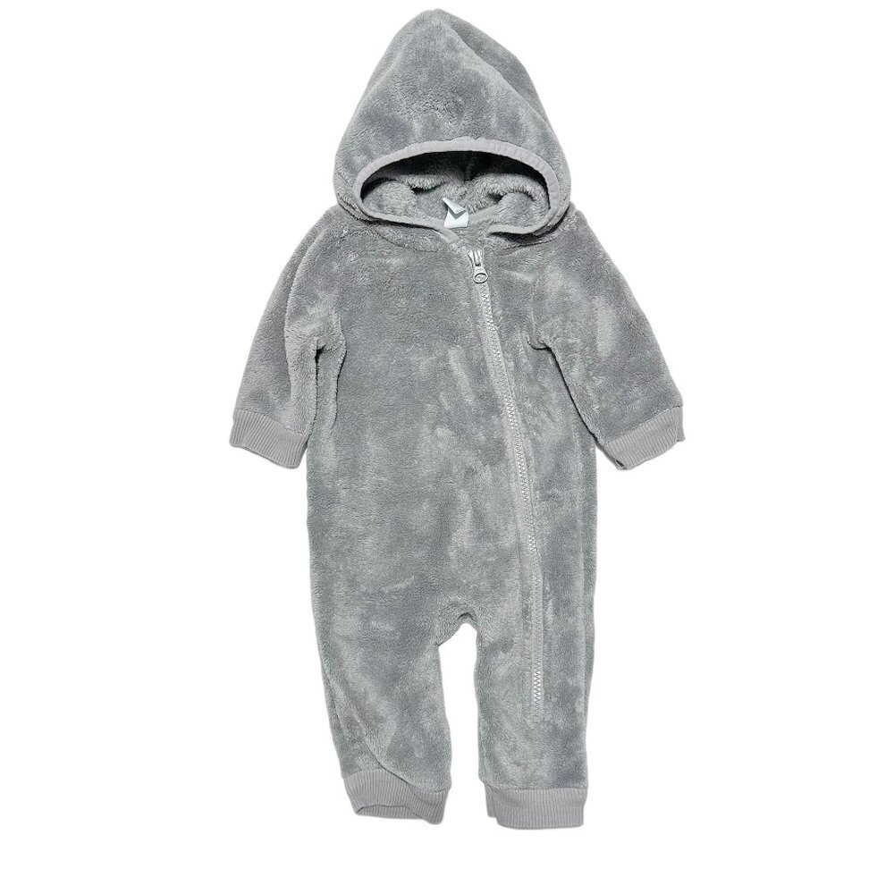 Old Navy Baby Fuzzy Bear Sherpa One Piece Bunting Suit Cinder Smoke Grey